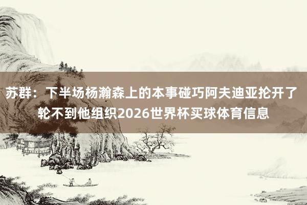 苏群：下半场杨瀚森上的本事碰巧阿夫迪亚抡开了 轮不到他组织2026世界杯买球体育信息